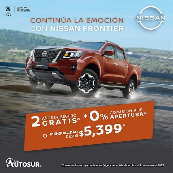  Nissan Frontier desde $5,399 al mes + 2 años de Seguro Gratis