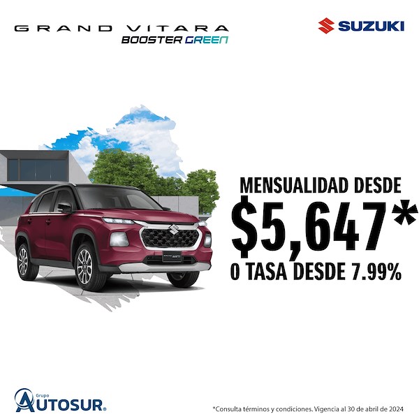 Suzuki Grand Vitara desde $5,649 mensuales 