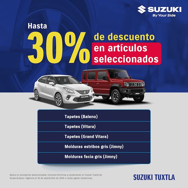 Descuento en accesorios Suzuki Tuxtla